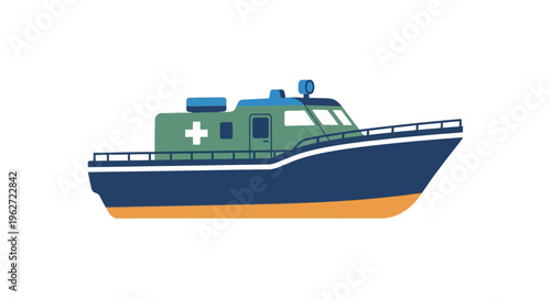 Ambulance boat icon with medical cross symbol for emergency rescue services