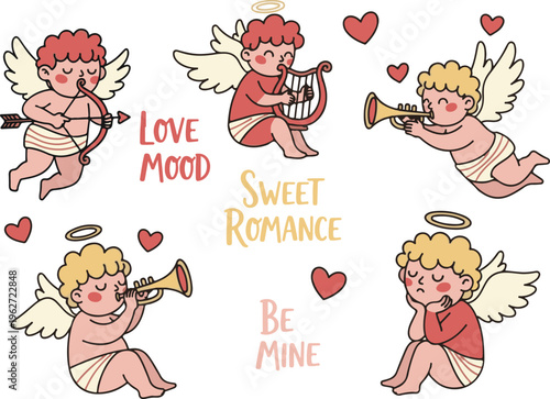 Cupid Cherub Romantic Valentine Whimsical Love Angel, Illustration Cartoon Collection