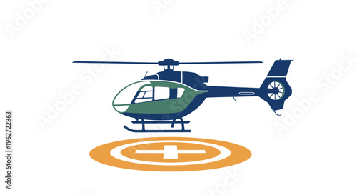 Professional helicopter landing on a dedicated helipad, symbolizing swift air transport, emergency services, and rapid response operations