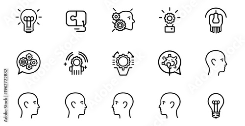 Collection of icons representing ideas innovation and human thought