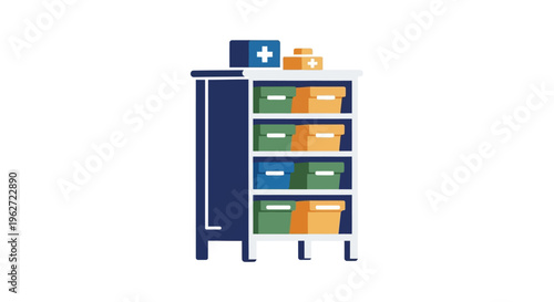 Medical supply cabinet with first aid kit and storage drawers