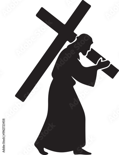 Jesus Carrying Cross Silhouette Christian Religious Vector Illustration