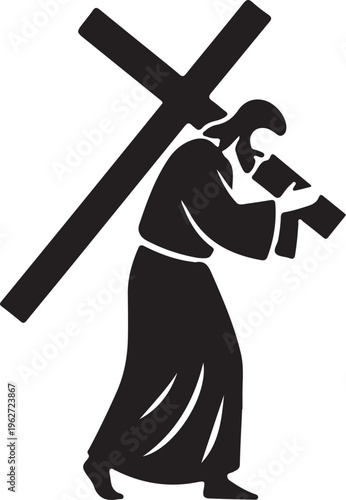 Jesus Carrying Cross Silhouette Christian Religious Vector Illustration