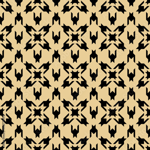 Modern beige and black abstract houndstooth seamless pattern with geometric symmetry. Stylish textile background ideal for fabric prints, fashion design, wallpaper, wrapping paper and decorative surfa