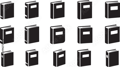 Collection of black books on white background illustration