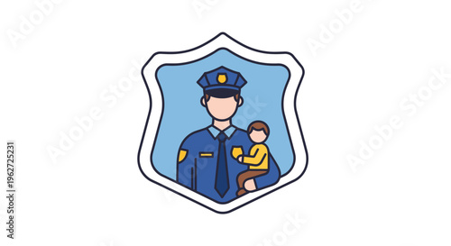 Police Officer Cartoon Character Badge Illustration.