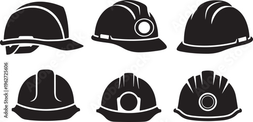 Collection of various hard hats and safety helmets icons
