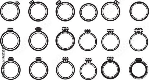 Collection of various ring illustrations with and without crowns