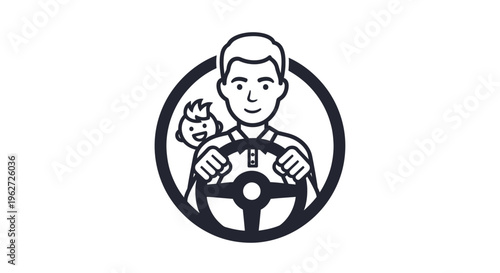 Driver with thumbs up behind steering wheel.