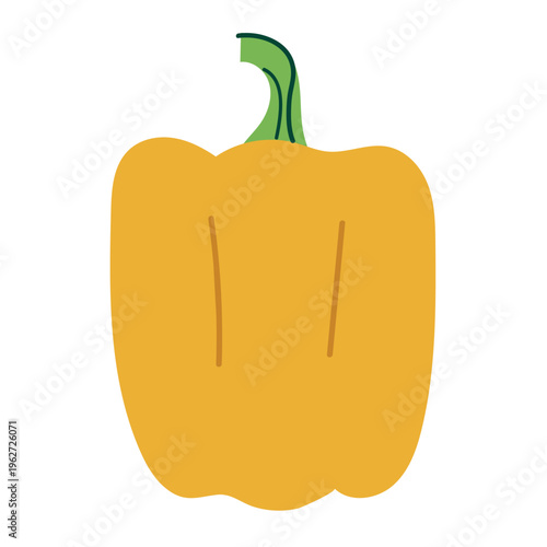 Yellow bell pepper icon in flat hand-drawn style. Vector illustration of fresh sweet pepper for healthy food design, vegetable market logo, organic cooking recipes and kitchen decor. Isolated element 