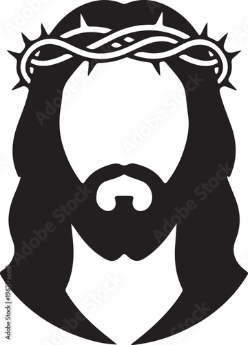 Jesus Face Silhouette Christian Religious Portrait Vector Illustration