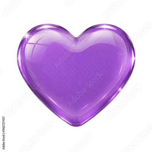 A shiny purple heart with smooth glass surface and bright highlights representing love romance affection and beautiful emotional connection feelings isolated on transparent background