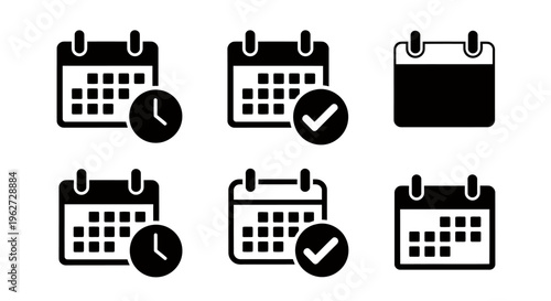 Set of calendar icons with check marks for planning and scheduling visuals.