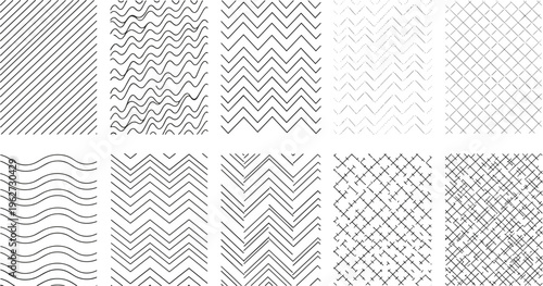 Seamless Line Pattern Collection with Wavy Lines, Zigzag Patterns, Diagonal Lines, and Geometric Line Textures Vector Set