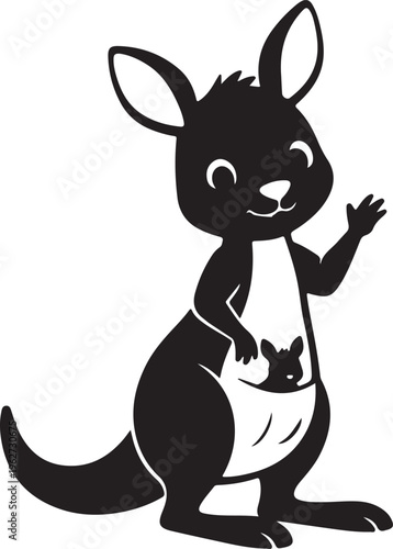 Joey Baby Kangaroo in Garden Silhouette Cute Animal Nature Vector