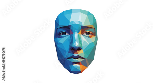 Low Poly 3D Face Model with Geometric Facets and Colorful Light Illumination