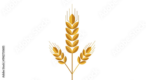 Golden Wheat Stalks Isolated on White Background, Agriculture Symbol