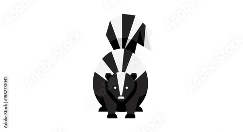 Stylized illustration of a skunk with black and white stripes on white background