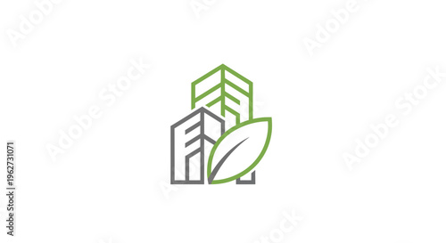 Eco-friendly building concept, green city architecture, sustainable urban development icon