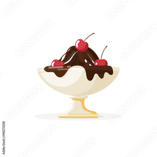 Creamy Chocolate Ice Cream Sundae with Cherries