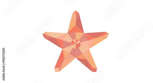 Geometric Starfish Shape, Low Poly Design, Coral Color, Isolated