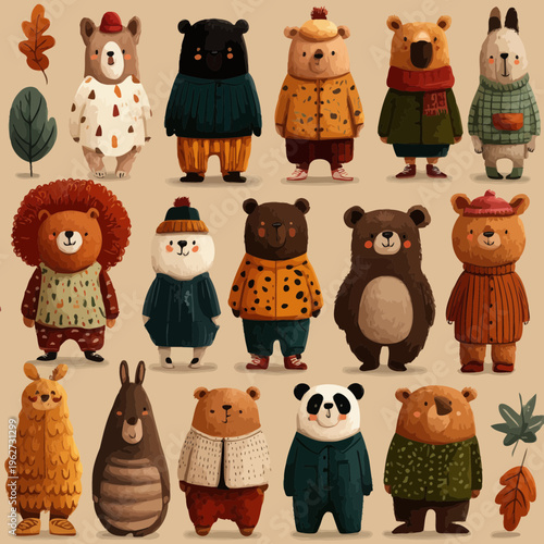 Cute Animals in Cozy Winter Outfits Collection