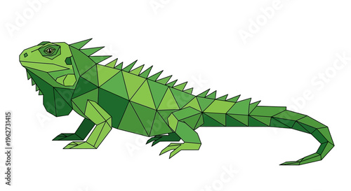 Green Geometric Iguana Illustration - Low Poly Style Lizard