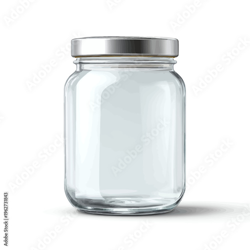 Empty Glass Jar with Silver Metal Lid Isolated