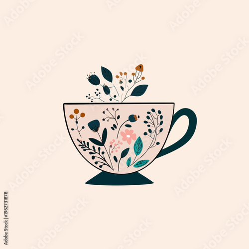 Floral Teacup Illustration on a Light Background