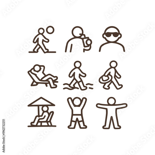 Simple Line Icons Of Summer Beach Activities and Vacation Fun Set
