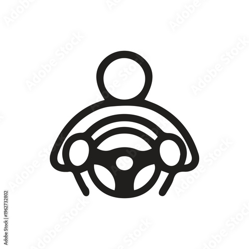 Minimalist Black and White Icon of a Person Driving a Car Graphic