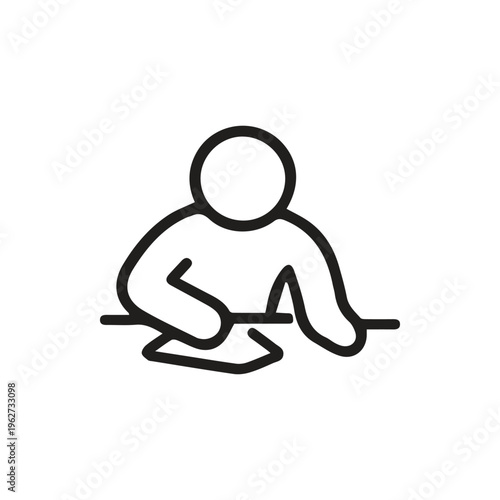 Clean Line Art Illustration Of Someone Diligently Working At A Desk