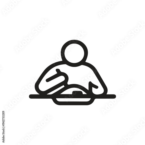 Simple Line Icon Of A Person Eating A Meal From A Plate At A Table