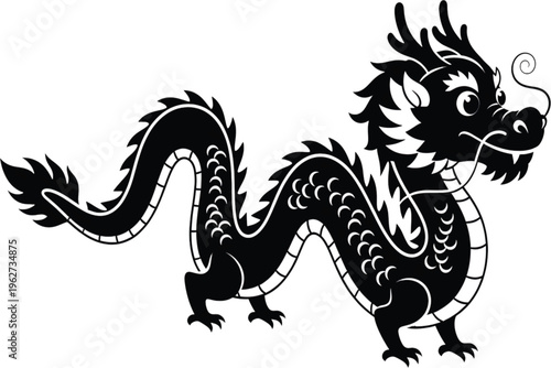 Captivating black and white illustration of a magnificent traditional Chinese dragon, embodying ancient power and mythical majesty as a revered cultural symbol