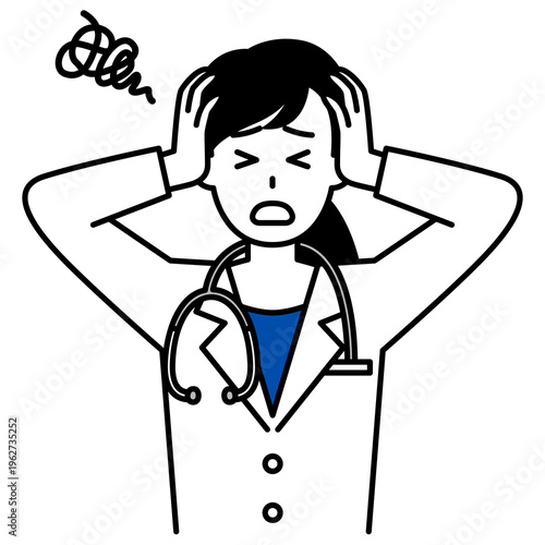 頭を抱えて悩む医師の女性