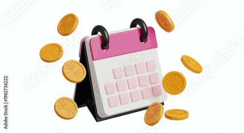 Money and Time Calendar Concept with Coins and Planner.