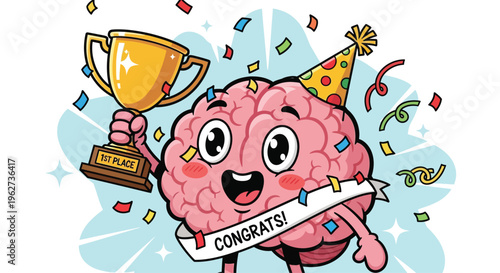 Brain Holding Trophy Celebrating Success.