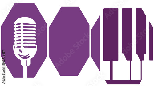 Creative Music and Audio Production Concept with Microphone and Piano Keys – Sound Engineering Design Elements