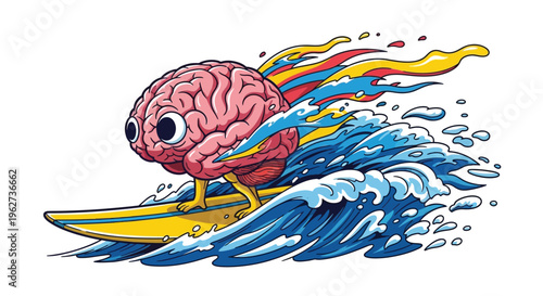 Brain surfing on colorful wave.