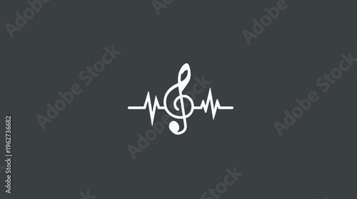 Treble Clef Heartbeat Graphic Design - Musical Pulse Rhythm Concept on Dark Gray Background