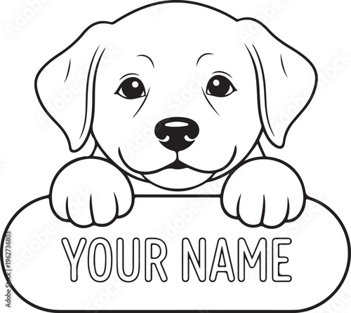 Labrador Puppy Peeking Outline Silhouette Cute Dog Line Art Vector