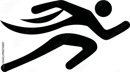 Running person silhouette icon representing speed, motion, sport, and competition. Athletic figure in quick movement.