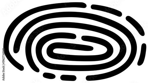 Black and white fingerprint icon representing digital security, personal identity, and biometric authentication
