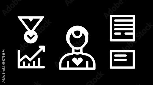 Business Performance, Human Resources, and Document Management Line Icons Set for Success, Empathy, and Compliance