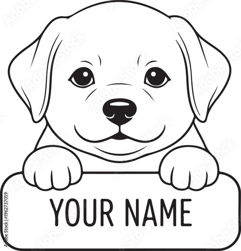 Labrador Puppy Peeking Outline Silhouette Cute Dog Line Art Vector