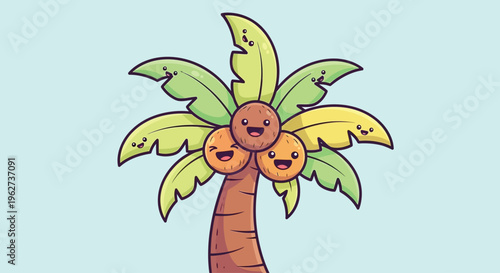Cartoon coconut tree with fruits.