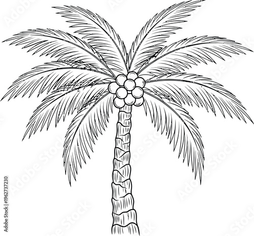 Coconut Palm Tree with Fruit.
