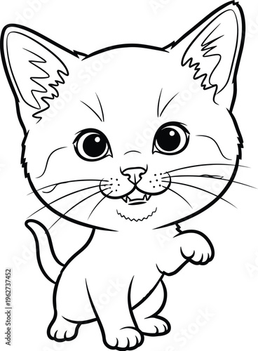 Cute Cartoon Cat Face Closeup.