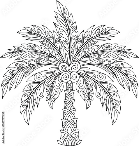Decorative palm tree line art design.