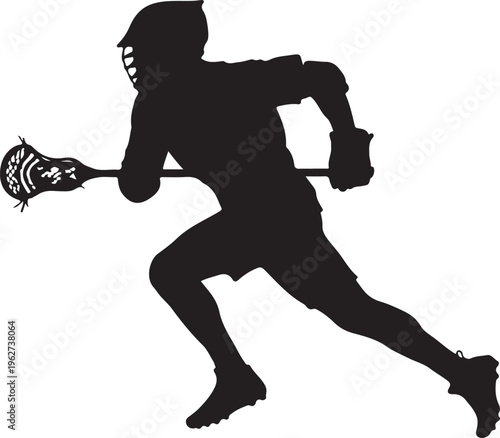 Lacrosse Player Silhouette Action Sports Athlete Vector Illustration